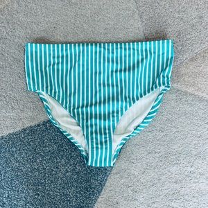 Kona Sol Teal and White Striped High Coverage Hipster Swim Bottoms